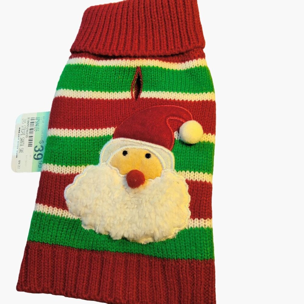 The Worthy Dog Christmas Sweater Red Green Stripes Santa XX Small